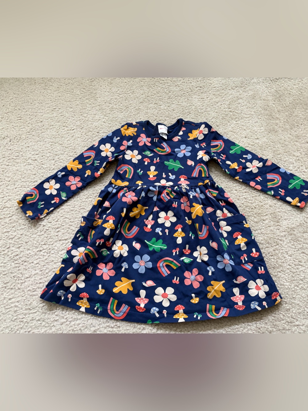 Hanna Andersson Navy Blue Floral & Rainbow Long-Sleeve Dress
